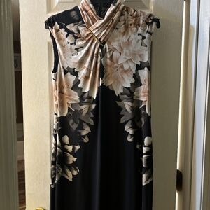 Calvin Klein Floral Sleeveless Dress - Black and Cream